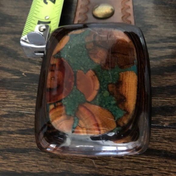 Western Leather belt hand carved wooden buckle - Picture 3 of 6